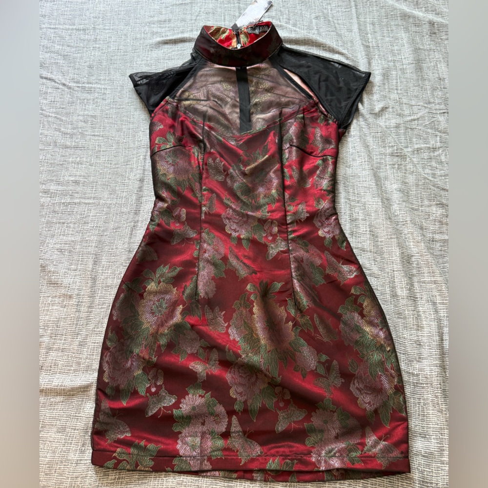 Elegant Floral Red Dress
